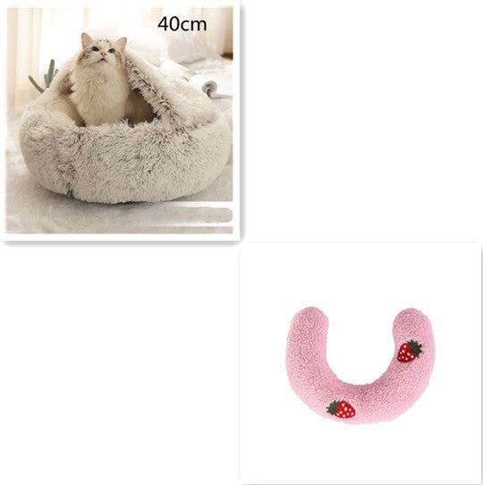 2 In 1 Dog And Cat Bed Pet Winter Bed Round Plush Warm Bed House Soft Long Plush Pets Bed Pet Products - Pimmbi